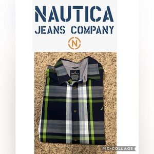 Nautica XL Shirt with Navy & Green Plaid